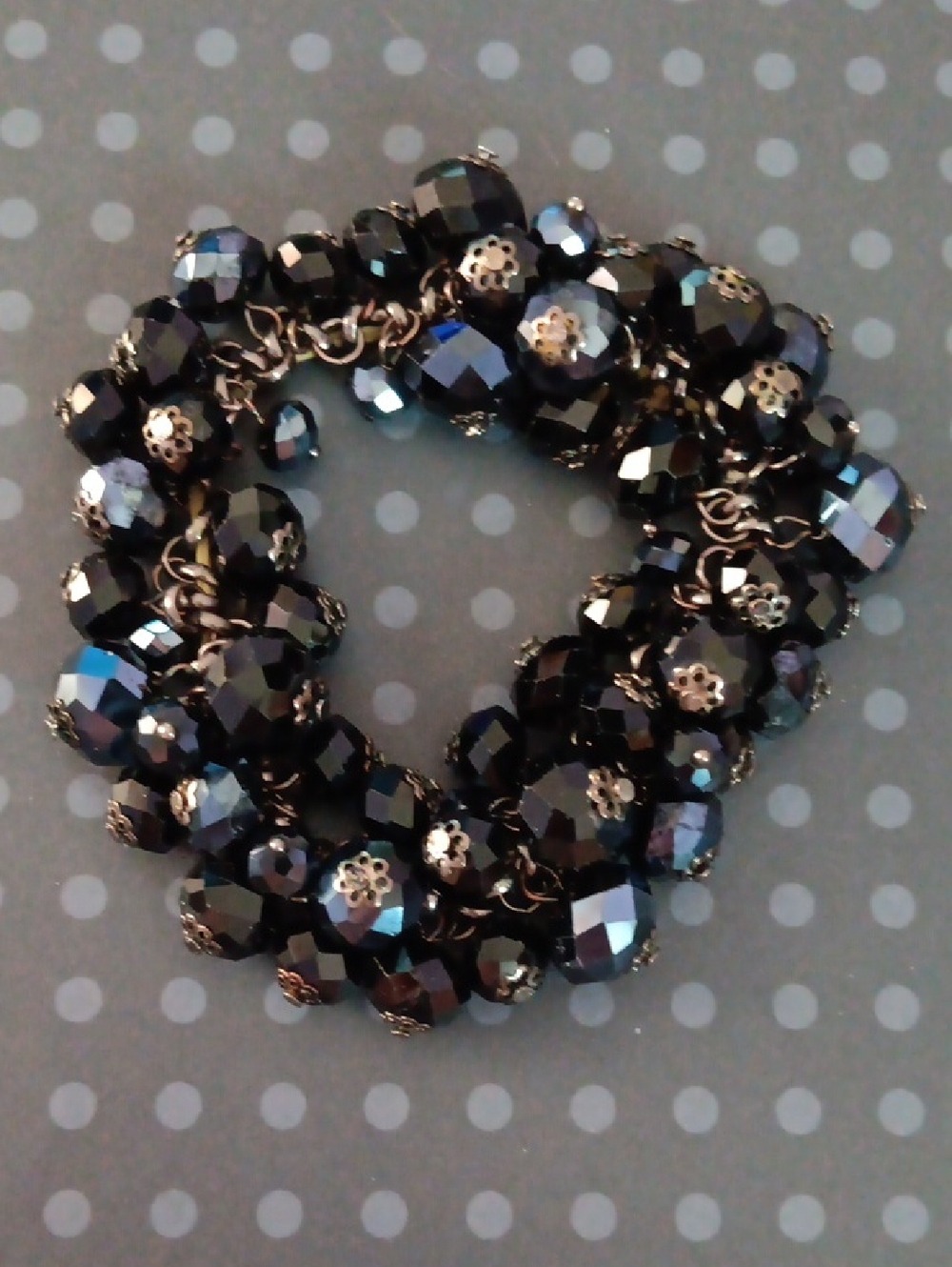 Black Faceted Bead Cluster Shaker Bracelet